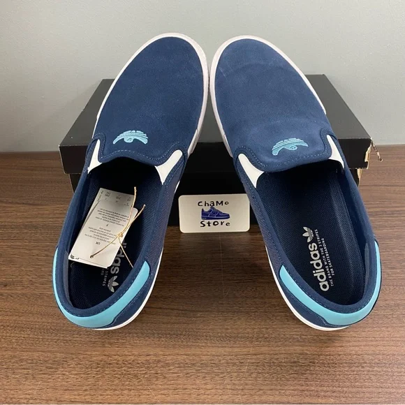 Adidas Shmoofoil Navy Slip On Shoes Suede Skateboarding Ghost Men’s Size - Picture 6 of 9